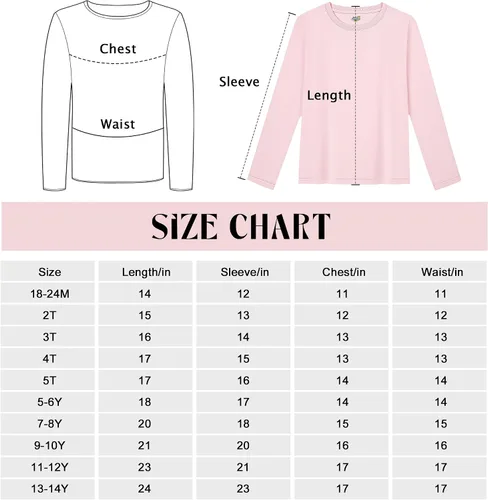 Vista 2 de Semois Paquete de 5 camisetas de manga larga para niñas, algodón suave, cuello redondo, camisetas básicas de manga larga para niñas pequeñas