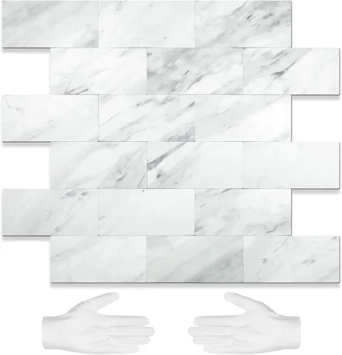 Vista 15 de STICKGOO 1/3 lámina de azulejos para despegar y pegar Subway, azulejos de cocina sin costuras de diseño pulido en rosa-beige eurásico