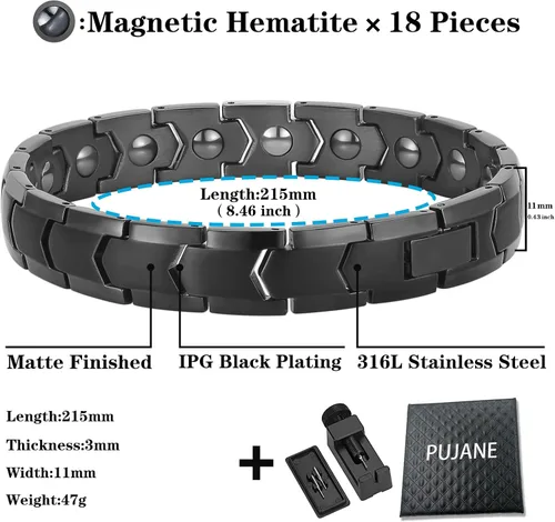 Vista 2 de Pulseras magnéticas de hematita para hombres y mujeres, acero inoxidable 316L, balance de energía, imanes de energía, pulsera de piedras de regalo