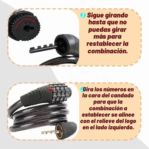 Vista 6 de Candado de bicicleta de combinación de 4 dígitos, cerradura de cable antirrobo resistente con seguridad sin llave, diseño resistente a la intemperie