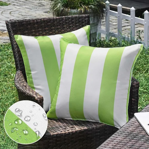 Vista 17 de WESTERN HOME WH - Juego de 2 fundas decorativas de cojín para exterior, a rayas, impermeables, de poliéster, para jardín, casa de campo moderna