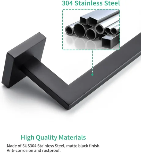 Vista 4 de Miyili Toallero de acero inoxidable SUS 304 de 12 pulgadas, color negro mate, toallero montado en la pared para baño, A06B30A
