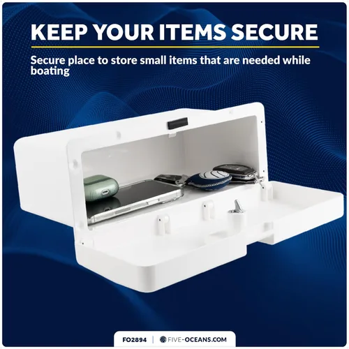 Vista 5 de Five Oceans Boat Glove Box, Lockable with 2 Keys, High-Impact and UV-Resistant White ABS Palstic