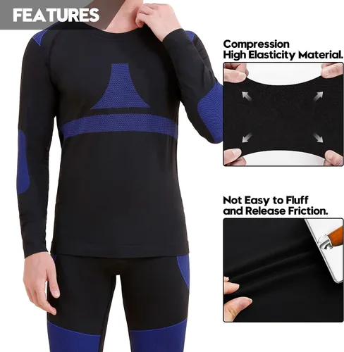 Vista 4 de JoofEric Conjunto de ropa interior térmica para hombre, forro polar, parte superior e inferior, ropa interior cálida y larga, trajes deportivos