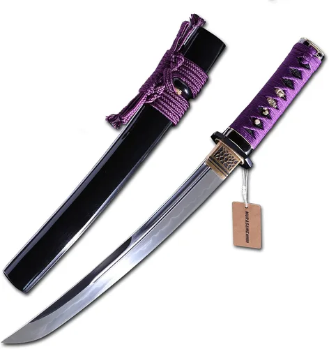 Vista 13 de MURASAME Espada Tanto Katana Corta de Arcilla Templada Acero T10 Hamon Real Muy Afilar Espiga Completa Hecha a Mano