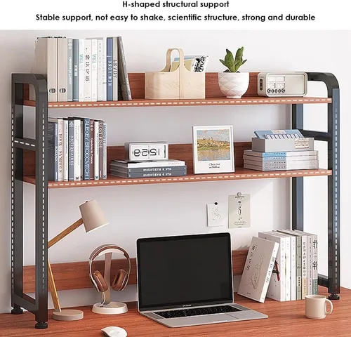 Vista 6 de Hutch Display Shelf 2 Layers Small Desktop Bookshelf, Expandable Desk Organizer Shelf, Multipurpose Countertop Hutch Bookshelf, for Bedroom/Office