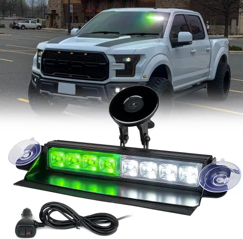 Vista 9 de [Usado] Xprite - Barra de luz estroboscópica verde de emergencia para tablero, carcasa de aluminio con 20 patrones de flash y ventosas, función