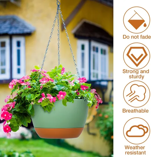 Vista 4 de Mumufy 6 macetas colgantes de 8 pulgadas para plantas de interior y exterior, color verde