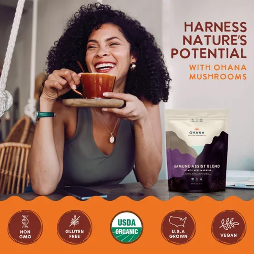 Vista 13 de Ohana Immune Assist Blend, polvo orgánico de hongos integrales USDA, mezcla de 8 hongos cultivados en Estados Unidos, ideal para energía, inmunidad