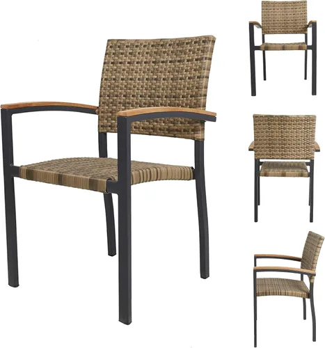 Vista 8 de TRY & DO Silla de comedor de mimbre de ratán para patio al aire libre con cojín suave extraíble, silla de comedor de ratán para interiores