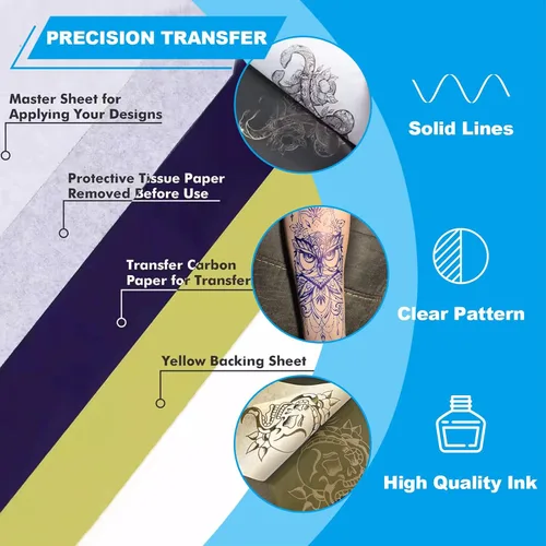 Vista 4 de Emalla Papel de transferencia de tatuajes 100 hojas de papel de plantilla