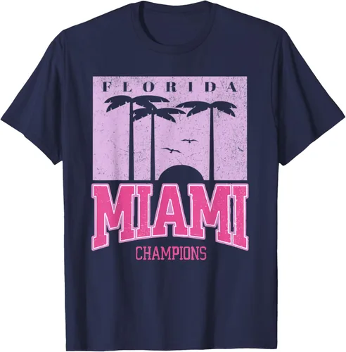 Vista 22 de MIAMI Beach Sunset Camiseta Florida Miami Palm Trees Camiseta Camiseta, Negro
