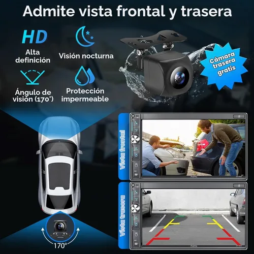 Vista 5 de Estéreo de auto de doble DIN de 7 pulgadas con Apple CarPlay inalámbrico y Android Auto, pantalla táctil QLED, Bluetooth, cámara de respaldo, audio
