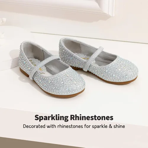 Vista 4 de DREAM PAIRS Zapatos planos Mary Jane con diamantes de imitación para niñas