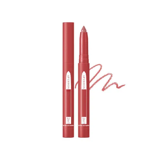 Vista 10 de Lápiz labial 2 en 1, delineador de labios, lápiz delineador de labios, lápiz labial delgado, brillo de labios de belleza, lápiz labial mate de punta