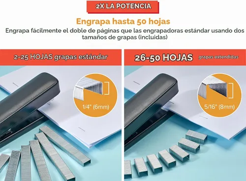 Vista 2 de Bostitch Titan - Engrapadora de metal resistente, capacidad de 50 hojas con 1250 grapas y removedor ergonómico de grapas, grapado sin atascos Negro
