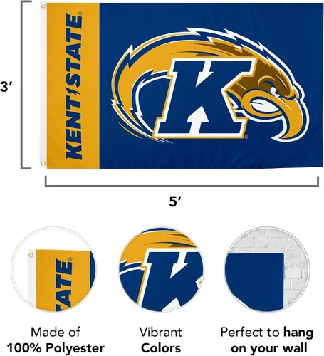 Vista 3 de Desert Cactus Bandera de la Universidad Estatal de Kent Golden Flashes Banners 100% poliéster para interiores y exteriores, banderas de 3 x 5 pies