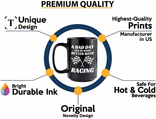 Vista 2 de Taza de café Racer de 15 onzas, color negro, Better With Racing - Fuel Speed Racer Car Guys Circuit Automotriz Racing Boy Regalos para él, papá