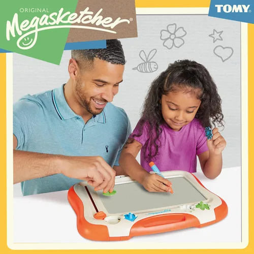 Vista 3 de Tom y Megasketcher - Pizarra magnética para dibujar Bloc de escritura grande con borrador mágico Juegos de viaje para niños de 3, 4, 5, 6 y más
