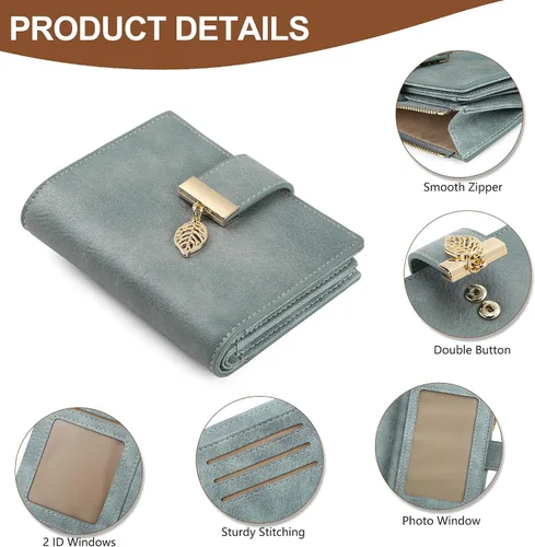 Vista 3 de yiijay Billetera pequeña para mujer, con bloqueo RFID, de piel, plegable, tarjetero para tarjetas de crédito para mujeres, cartera compacta