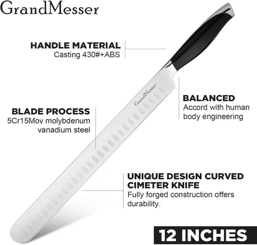 Vista 4 de Cuchillo para cortar rebanadas, cuchillo de pechuga de 12 pulgadas, diseño de mango ergonómico, para cortar barbacoa, pavo y jamón, carne asada
