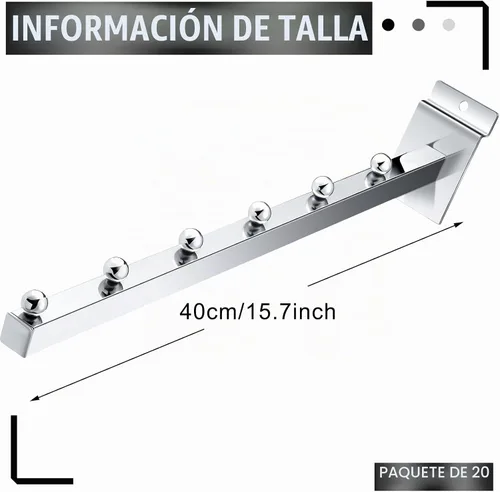 Vista 2 de Tatuo Paquete de 20 ganchos de pared de 15.75 pulgadas, 6 bolas de cascada, accesorios para colgar tablero de metal resistente, listones de pared