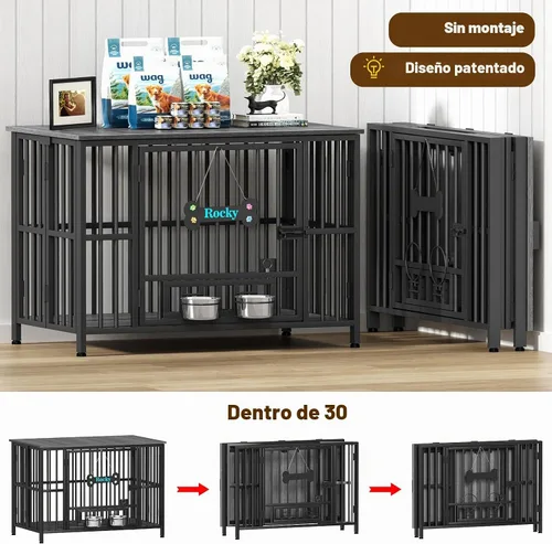 Vista 2 de Easycom 104 cm mueble de jaula para perros plegable, sin ensamblaje perrera decorativa para interior, jaulas para perros grandes (15.9-27.2 kg)