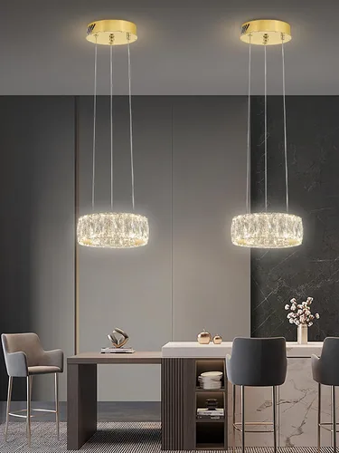 Vista 4 de Araña de Cristal LED Moderna Regulable de 8" Anillo Dorado Luminarias Colgantes para Isla de Cocina Comedor Sala de Estar