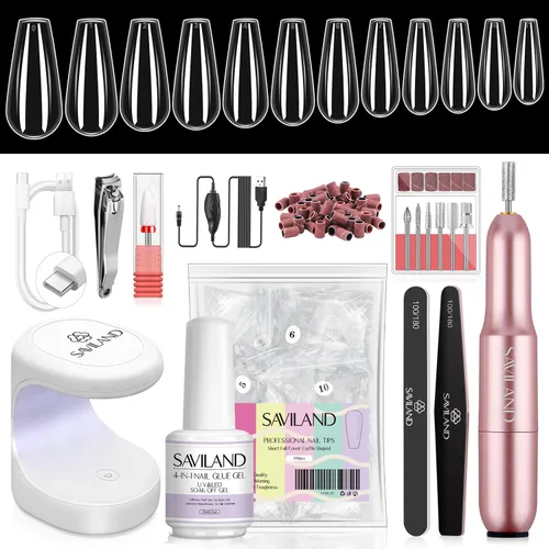 Vista 21 de Saviland Kit de iniciación de uñas acrílicas: polvo y líquido acrílico rosa claro nude, cepillo, limas, formularios, uñas a presión, juego