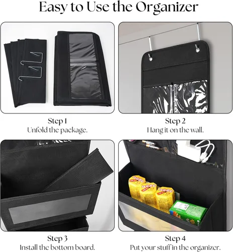 Vista 4 de Giraffe Creation Organizador para colgar sobre puerta con 4 bolsillos de gran capacidad, organizador de almacenamiento para colgar para armario