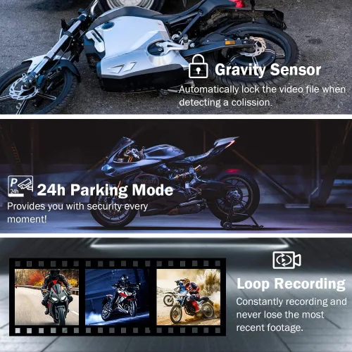 Vista 7 de VSYSTO S2 Pro - Cámara de tablero de motocicleta de doble canal, frontal y trasera, lente impermeable de 1080P 30fps, compatible con modo