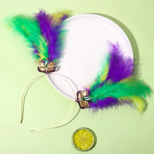 Vista 11 de YAHPERN Diademas de Mardi Gras para mujer, máscara de flor de lis, diadema de plumas de carnaval, accesorios para el cabello, regalos