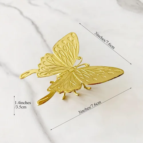 Vista 2 de Mini figura de mariposa dorada, adorno de animal de metal sólido, mini escultura de mariposa para decoración de escritorio en casa, oficina, jardín