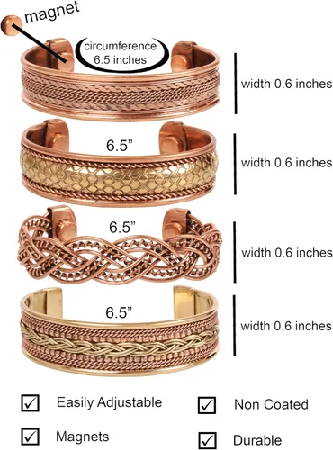 Vista 5 de Touchstone magnetic copper bracelets for men women in gift box, Set of 4