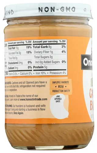 Vista 6 de Once Again Manteca de anacardo cremosa natural, 16 onzas, sin azúcar, sin maní, sin gluten, certificado vegano, kosher, tarro de cristal