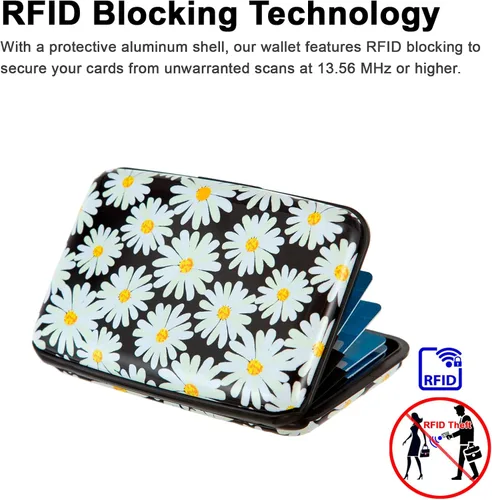 Vista 3 de Soporte para tarjetas de crédito, cartera de metal para tarjetas de bloqueo RFID, mini funda rígida de aluminio delgada para tarjetas de negocios