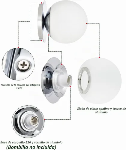Vista 5 de Apliques de pared cromados, aplique de globo moderno de 1 luz, lámpara de pared para dormitorio, baño, sala de estar y pasillo, iluminación