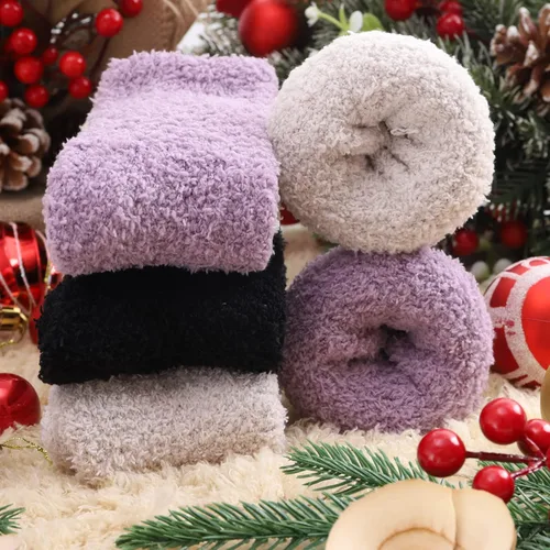 Vista 4 de Calcetines mullidos para mujer, calcetines suaves y esponjosos, calcetines de felpa gruesos y acogedores, calcetines de Navidad para mujer, 5 pares