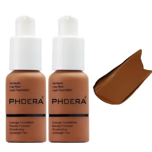 Vista 18 de Phoera - Base de maquillaje líquida mate suave sin imperfecciones, corrector de larga duración, resistente al agua, de cobertura total