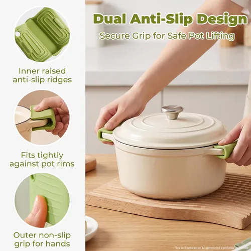 Vista 3 de Soportes de silicona para mango de olla, fundas para mango de sartén caliente, funda de hierro fundido resistente al calor, agarre antideslizante 2