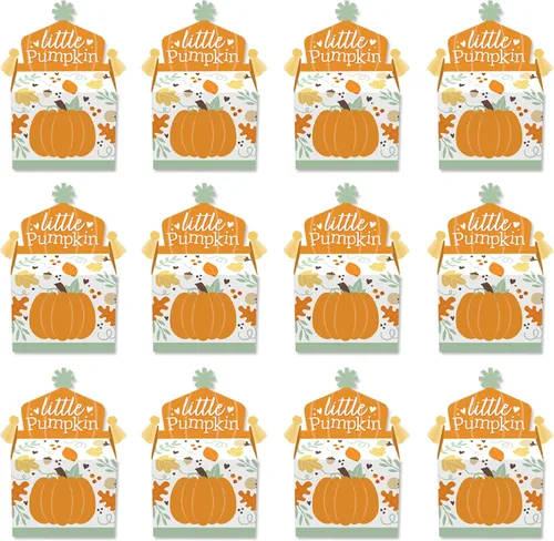 Vista 4 de Big Dot of Happiness Little Pumpkin - Caja de golosinas para fiestas – Fiesta de cumpleaños de otoño o baby shower – Juego de 12