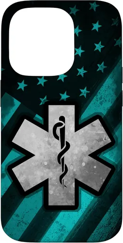 Vista 17 de Funda para iPhone 16 EMT EMS Paramédico Azul Turquesa USA Bandera Americana