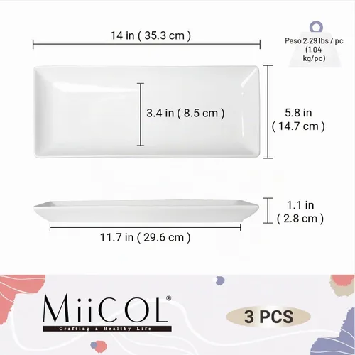 Vista 3 de Miicol Juego de 3 platos de porcelana para servir, bandejas grandes de 14