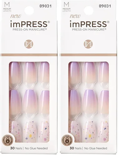 Vista 15 de Uñas postizas sin pegamento KISS imPRESS, diseño "All I Want" Púrpura y Blanco