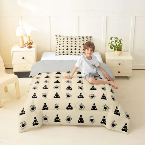 Vista 4 de Erosebridal Yoga Gifts Comforter Set for Kids Boys Girls Yoga Chakras Bedding Sun and Moon Duvet Set Boho Tribal Comforter Twin with 1 Pillowcase