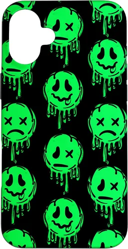 Vista 23 de Melting Happy Face Smile Trippy Sad Face Graffiti Green Case for iPhone 17