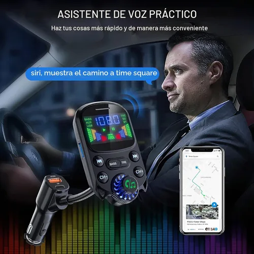 Vista 7 de Transmisor FM Bluetooth 5.3 para coche SOARUN Adaptador Bluetooth para automóvil PD30W y puerto USB, carga rápida, reproductor de agudos y graves