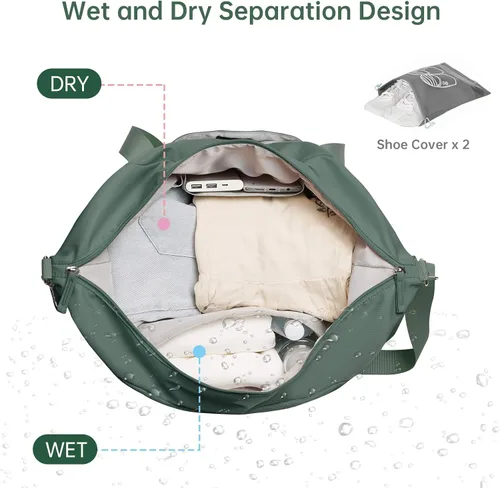 Vista 4 de Bolsa de viaje para mujer y hombre, N-Dark Green, Bolsa de gimnasio con puerto de carga USB