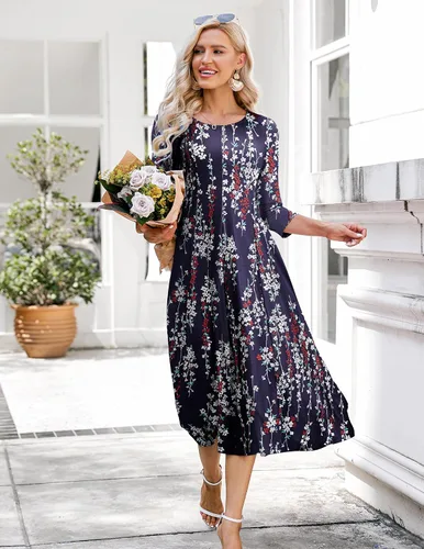 Vista 3 de HOTOUCH Vestido largo midi acampanado con manga 34 para mujer