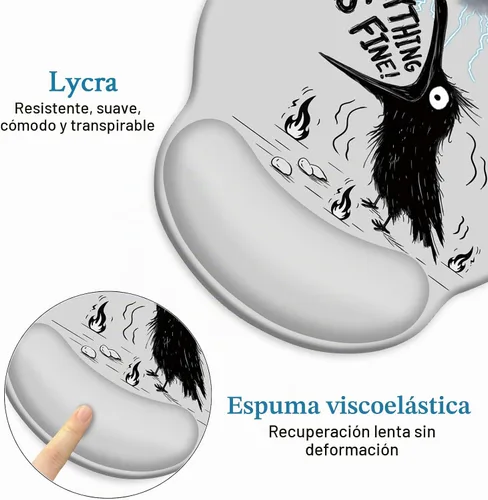 Vista 6 de Blusabaca - Alfombrilla para mouse con reposamuñecas, ergonómica, soporte para muñeca 0 Cuervo